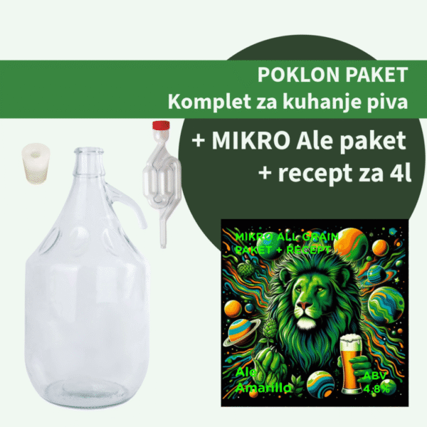 POKLON PAKET - MIKRO Ale Amarillo + Stakleni demižon Toscana 5l, s vrenjačom i silikonskim čepom