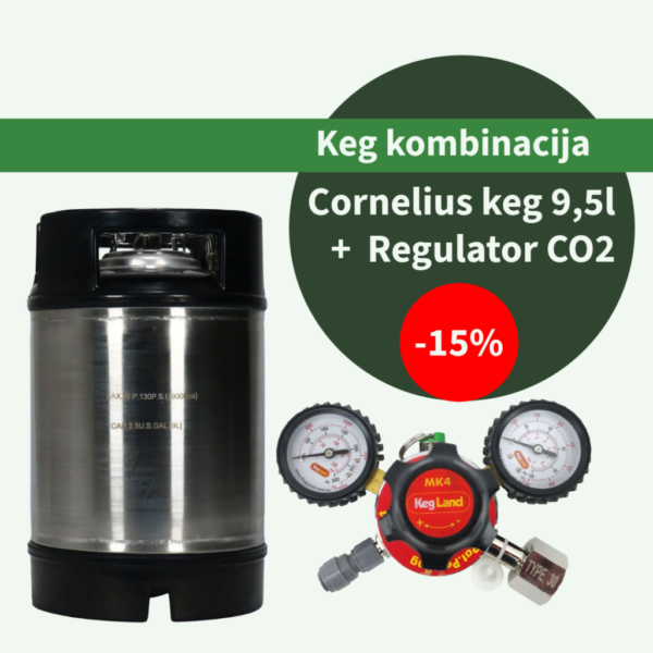 Keg kombinacija 9,5 Cornelius Keg 9,5l + Regulator za CO2 i miješane plinove - tip 30 s dva manometra